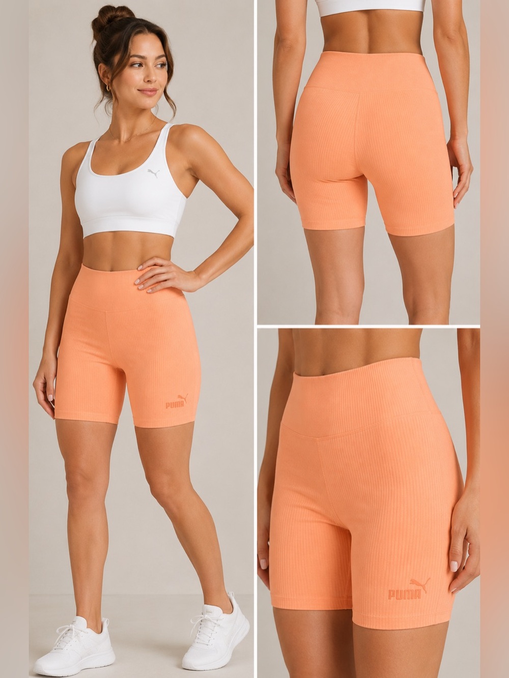 Puma Ribbed High Rise Biker Shorts Peach Orange NWT Size M